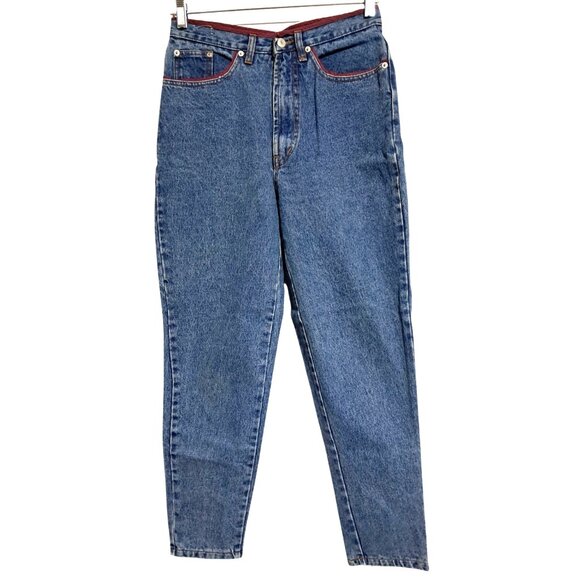 Vintage 80's Jordache Jeans Sz 11/12 High Rise Tapered Ankle Zipper Red Piping T - Picture 2 of 12